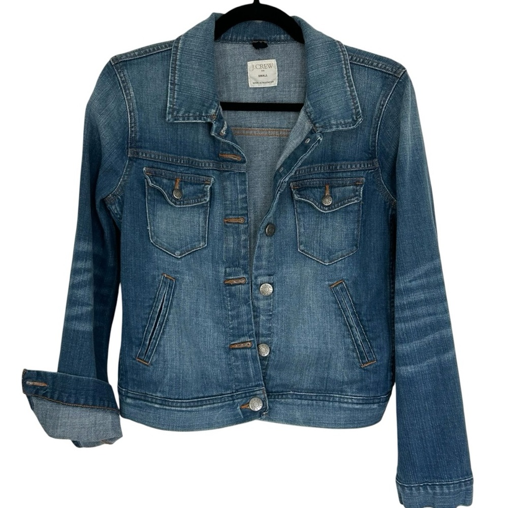 J. CREW Women’s Classic Denim Jean Jacket Light/Med. Blue Distressed Wash SIZE S